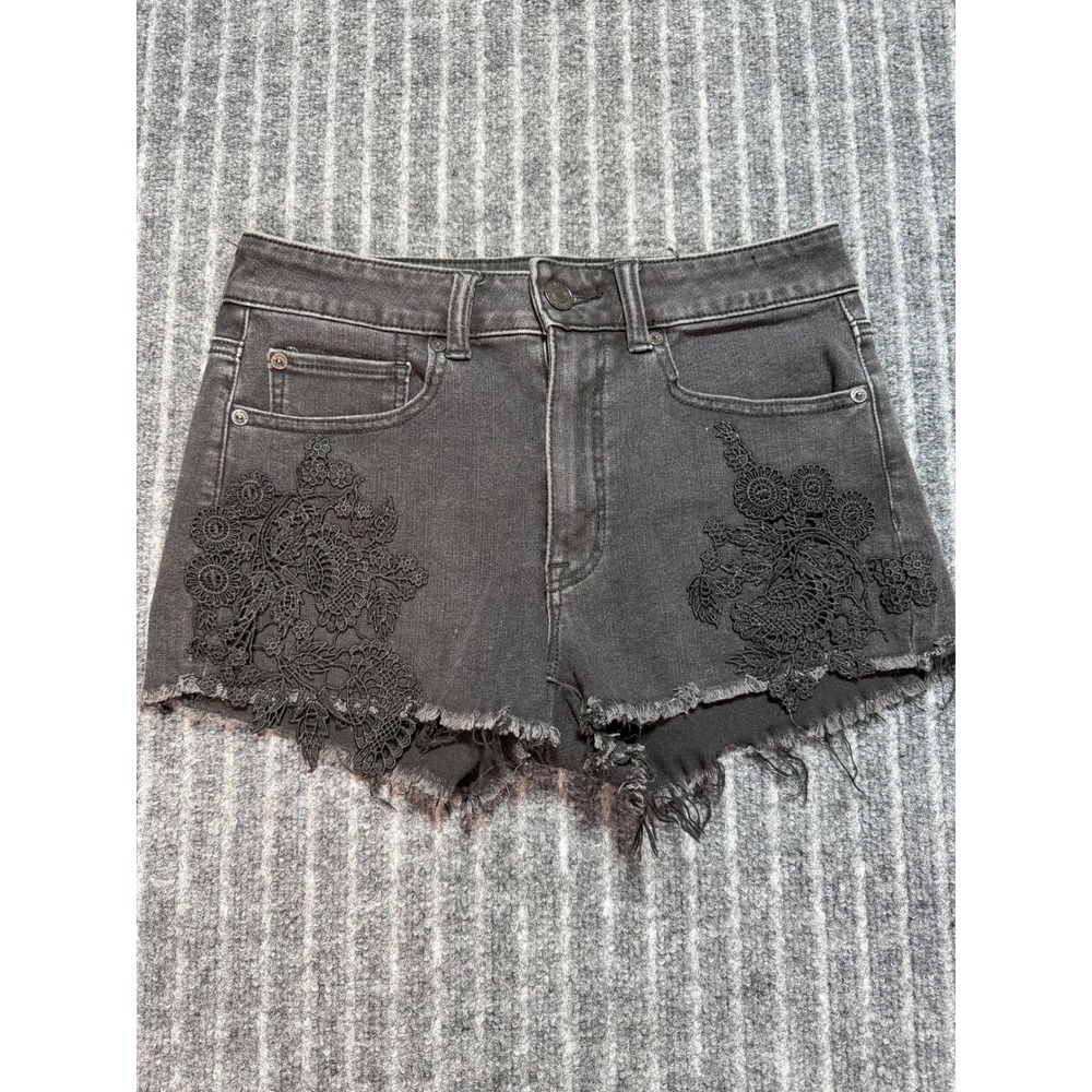 American Eagle Denim Shorts Women 6 Lace Crochet Hi-Rise Shortie Boho Grunge